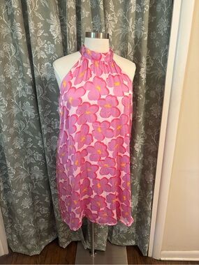 Pink Floral High Neck Dress